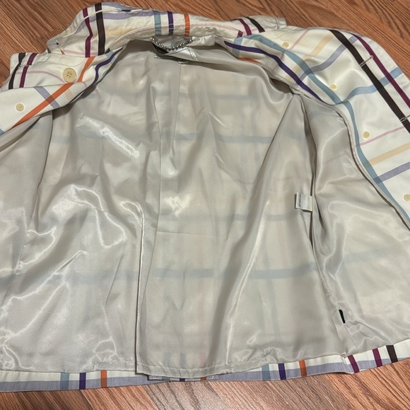 COACH Multicolor Plaid short Trench Coat belted jacket size 0 fall - Picture 5 of 10